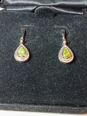 MACY'S PERIDOT & DIAMOND HALO Dangle EARRINGS Sterling & 14K Gold