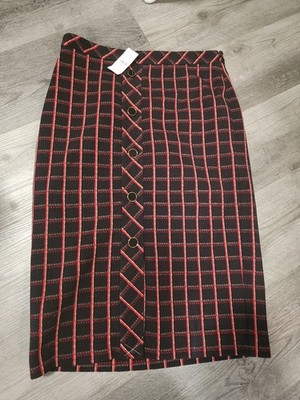 NWT Ann Taylor Tartan Plaid Pencil Skirt Women's Size Medium NEW Red Black