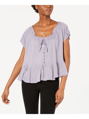 

Фиолетовый женский топ с круглым вырезом и короткими рукавами FREE PEOPLE