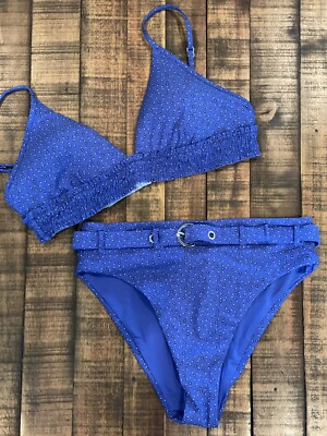 Seafolly El Dorado Bikini Swim Shirred Band Top High Waist Belted Bottom US 8/10