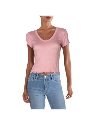 

Женский розовый кружевной топ с короткими рукавами и V-образным вырезом HIPPIE ROSE для юниоров