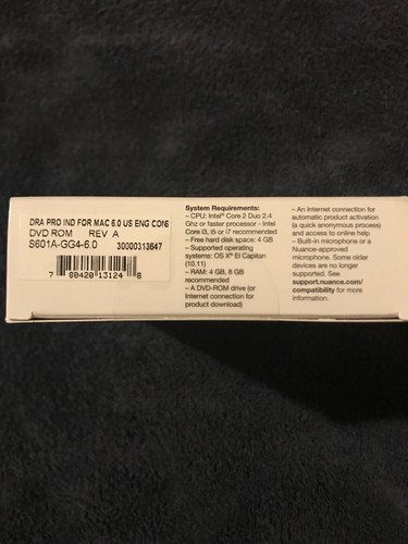 *NEW SEALED*  Nuance Dragon Professional Individual for Mac 6 S601A-GG4-6.0