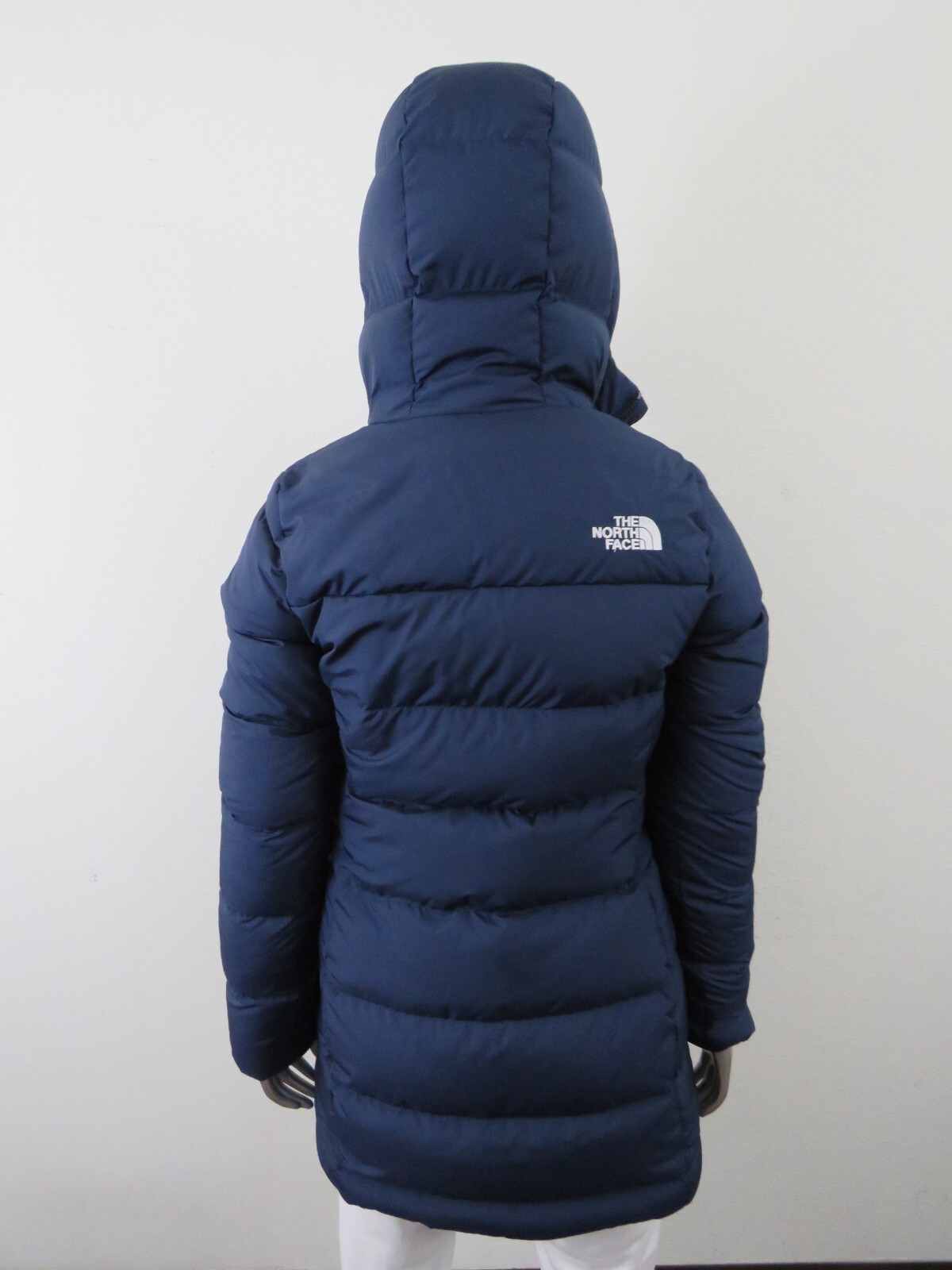 Pre-owned The North Face Womens  Gotham Mid Parka 550-down Winter Jacket Hooded - Navy Blue In Summit Navy Blue / Tnf White Logo