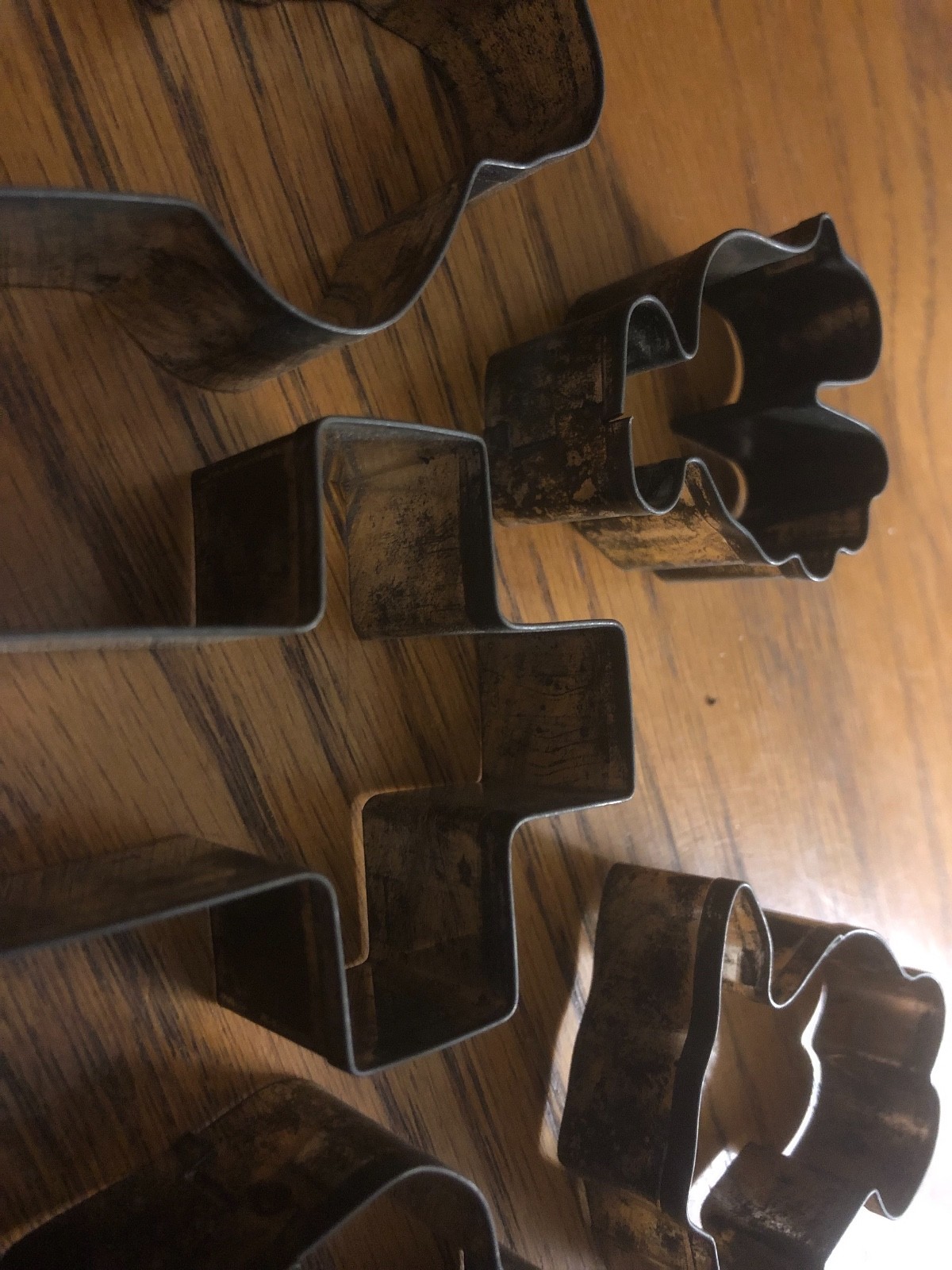 Lot of 9 Vintage Tin Cookie Cutters Primitive Chocolate Butter Sugar Cross Ghost