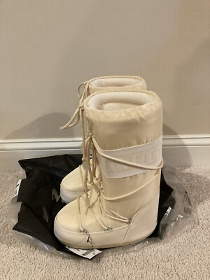 Moon Boots Nylon Cream Women 35 38 Size 6 7 New