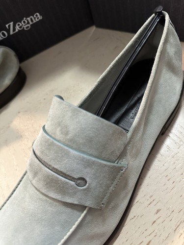 Pre-owned Ermenegildo Zegna $990  Suede Reverse Construction Loafers Lt Green 12 Us