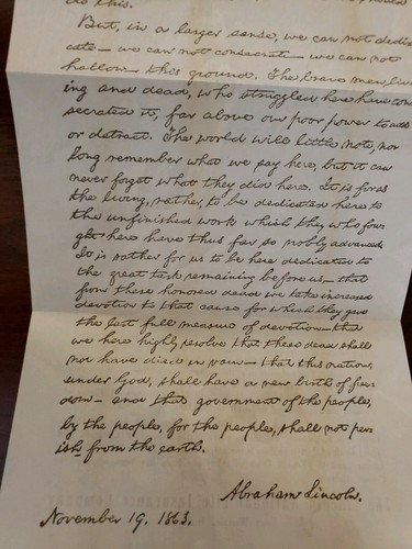 Gettysburg Address Facsimile Abraham Lincoln Handwriting Civil War 1863 History