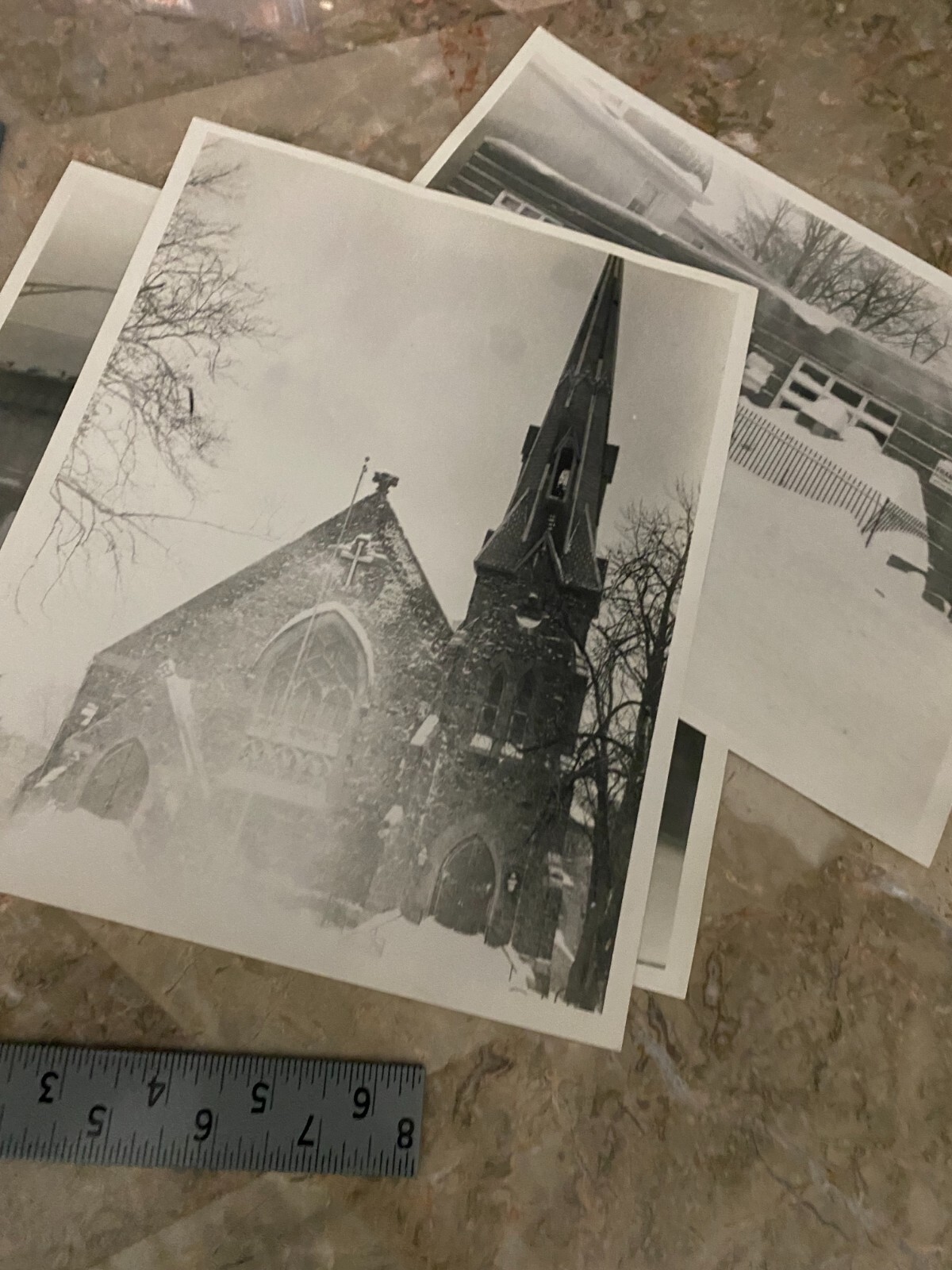 3 Photo Lot 8x10 BW Snowstorm Church Homes Bridge Germany