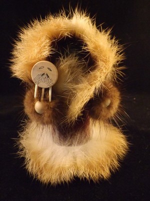 Handmade Eskimo Doll of Rabbit Fur and Mink, Walrus Mask with Tag