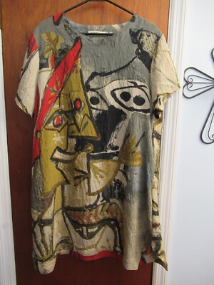 SYFS THC Dress Womens Abstract Print Lagenlook Tunic Top XXXL Art To Wear