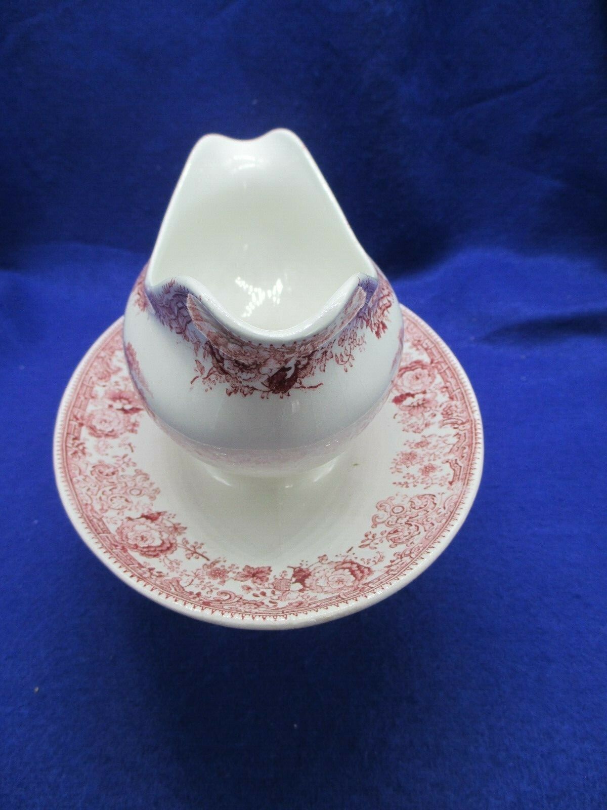 Red & White Ridgway England Gravy Boat & Underplate NICE