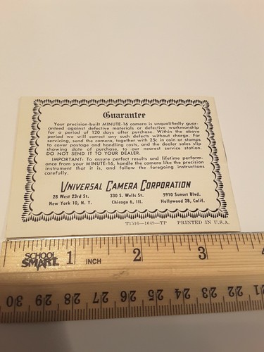 Universal Minute 16 Mini Camera Manual Mint Condition