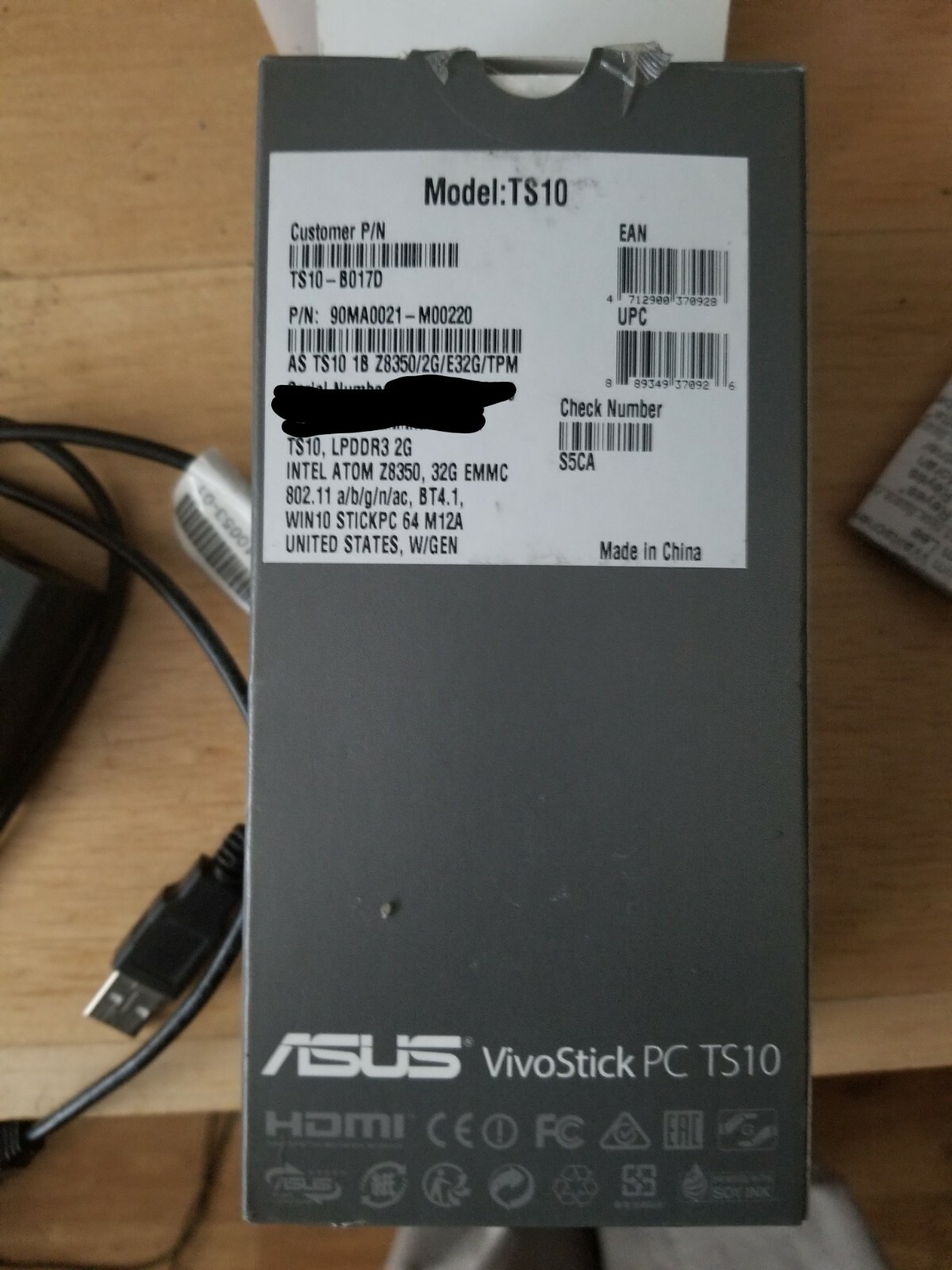 Used ASUS TS10-B017D VivoStick PC Stick x5-Z8350 2GB HD Graphics Windows 10