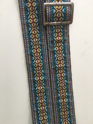 Vintage USA ACE Guitar Strap blue pattern leather back