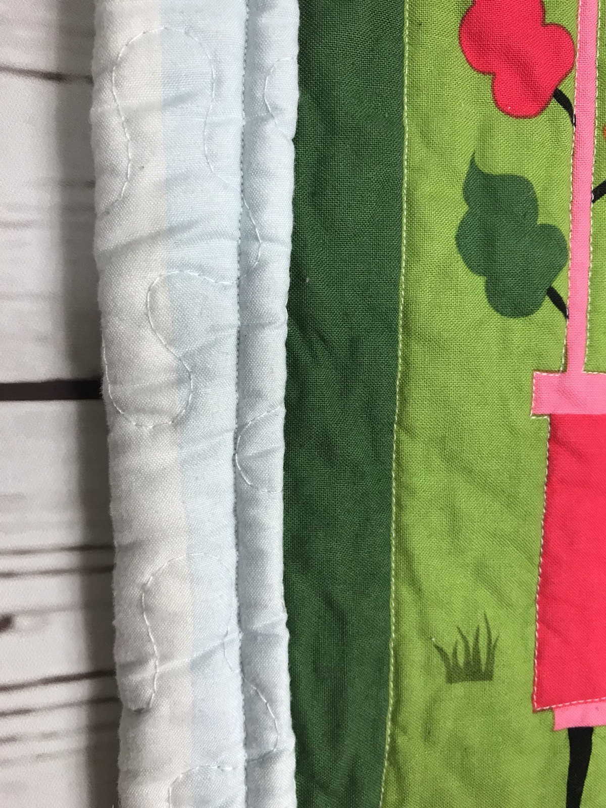 Crib Quilt Blanket Barnyard Animals Handmade Fair Theme Baby Kid LightBlue/White