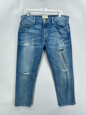 Current Elliott Boyfriend Jeans Super Loved Destroy Size 29 Crop Blue Distressed