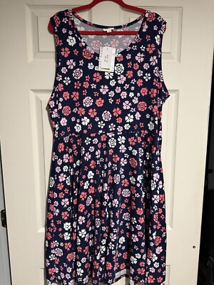 3XL LuLaRoe Nicki Sleeveless Pocket Dress Floral Navy