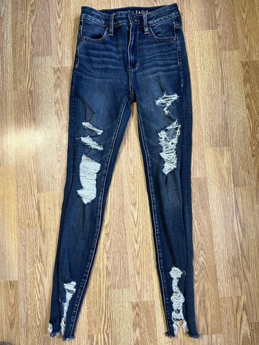 American Eagle super stretch ripped jeans size 0 Super Hi Rise Jeggings