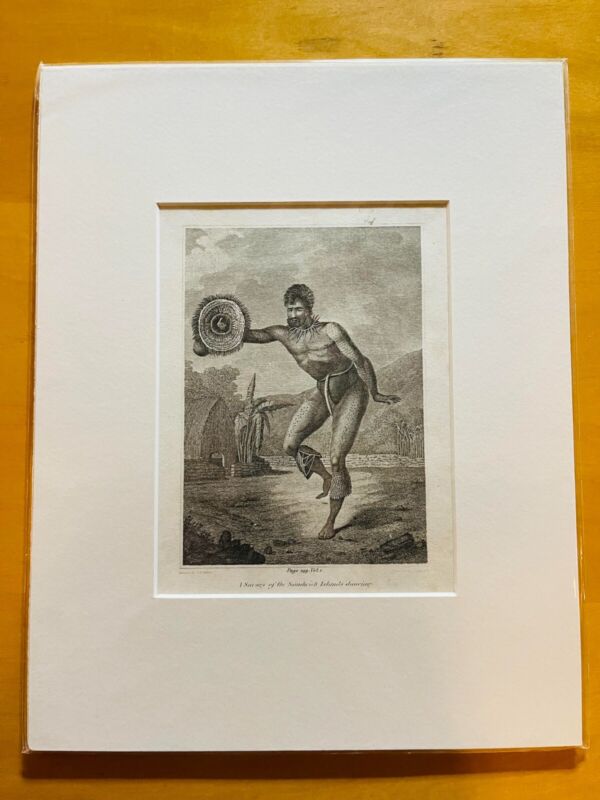 RARE 18TH CENT ENGRAVING HAWAII MALE DANCER