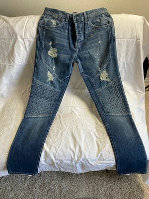 J Brand Mens 31 Bearden Moto Jeans Slim Destructed Cayce Blue style 150116E442