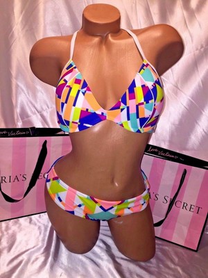Victorias Secret PINK Swimsuit Cagey Push-Up Top Geometric Small