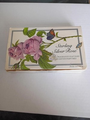 Vintage sterling silver Rose soap bars, 3 pack bars, 1987 vintage gift set