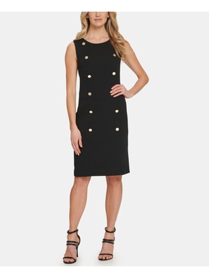 

DKNY Женское черное платье-футляр длиной до колена без рукавов с круглым вырезом и логотипом, Черный