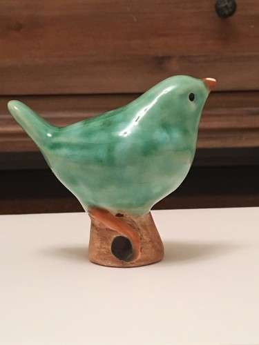 WOLFE STUDIO CERAMIC ART HAND MADE BIRD GREEN CRACKLE GLAZE CHIPPED
