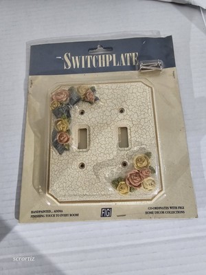 Vintage FIGI Bella Rosa Shabby Chic 3D Flowers Double Light Switch Plate Cover