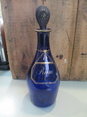 Georgian Bristol Cobalt Glass Blown Gilt Decanter Set tantalus c1795 bottles