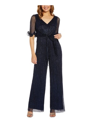 

ADRIANNA PAPELL Женский темно-синий коктейльный комбинезон с широкими штанинами и V-образным вырезом, Navy