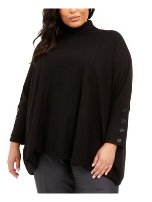 

ANNE KLEIN Женский черный свитер PONCHO с высоким воротником и длинными рукавами плюс 0X\1X