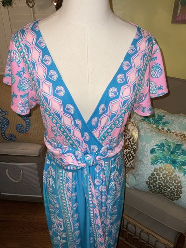 Pre-owned Lilly Pulitzer Esmarella Maxi Turquoise ? Water Ya Waiting For S,m,l,xl In Multicolor