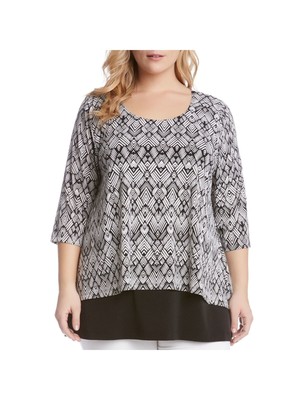 

Женская черная блузка с круглым вырезом и рукавами 3/4 KAREN KANE для работы, плюс, Черный