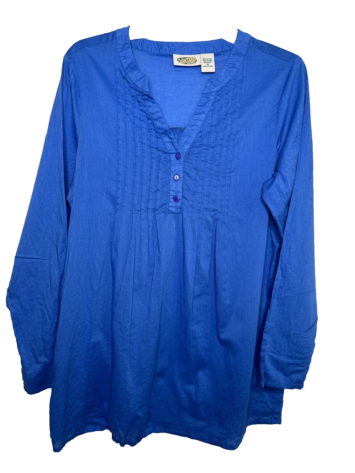 Collections Etc Top Womens Medium Blue Pintuck Pleated 100% Cotton