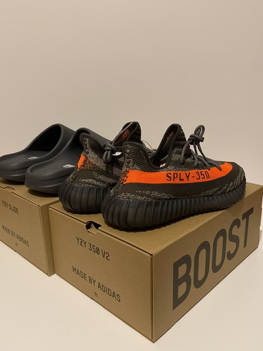 Pre-owned Adidas Originals Adidas Yeezy Boost 350 Carbon Beluga Size 13 & Yeezy Slide Slate Grey Size 13 M In Gray