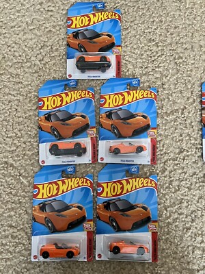 Hot Wheels HW Then And Now 6/10 Tesla Roadster Orange 217/250 Lot  Of 5