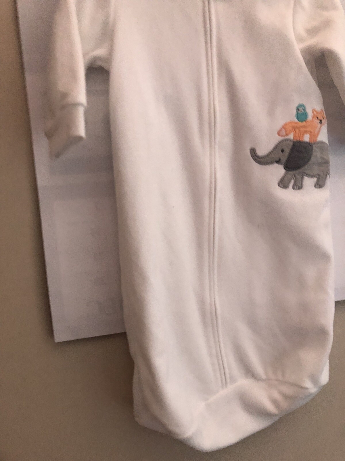 CARTERS BABY FLEECE SLEEP BAG/SWADDLE WHITE SZ 0-9M UNISEX