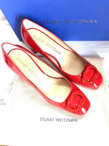 Pre-owned Stuart Weitzman Anicia 60 Tonal Women's Red Patent Cone Heel Pumps 39/8.5m