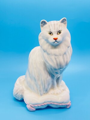 Royal Adderly Bone China Figurine Cat Sitting on a Pillow Made in England