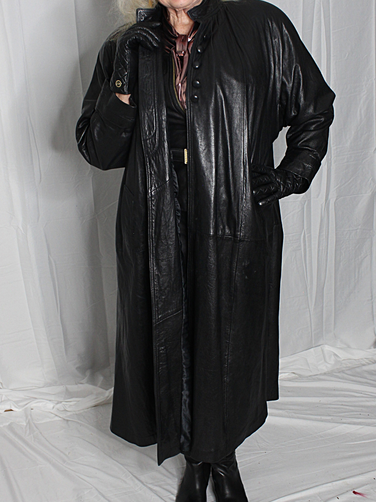 Womens Leather Coat Long S-M-L-XL Black SOFT Lambskin Vintage 80s
