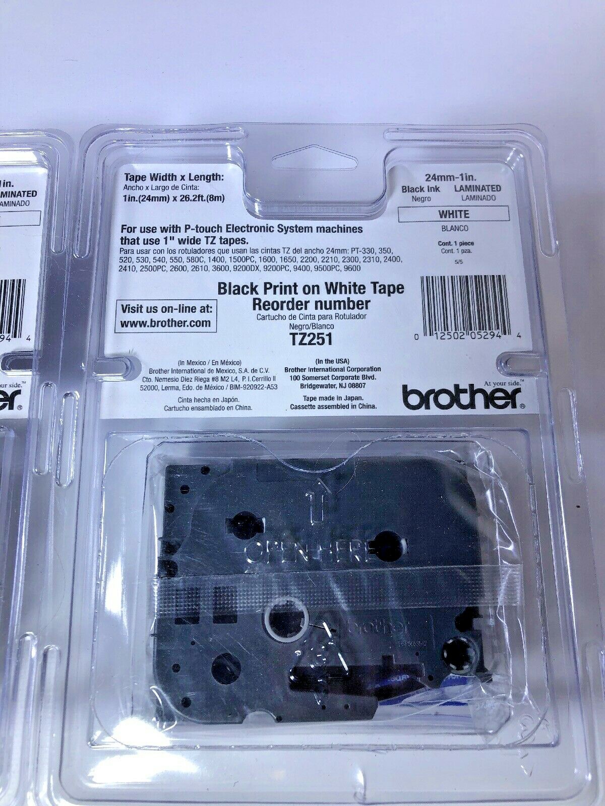 3X LOT 24mm 1'' Tz 251 TZ251 Black on White Label Tape For Brother P-touch NEW