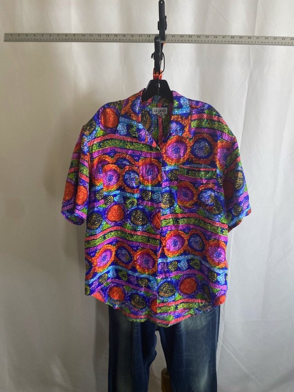 WOMENS La Chien 100% Silk Artwork Padded Shoulders Shirt Large L