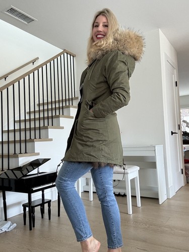 Pre-owned Fox Real Rabbit And  Fur Army Green Parka