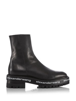 

ALEXANDER WANG Женские черные кожаные ботинки Sanford с миндалевидным носком на блочном каблуке, Черный, 30321B078