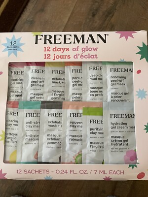 Freeman 12 Face Masks - 12 Days Of Glow - Each Sachet is .24fl oz - Brand New