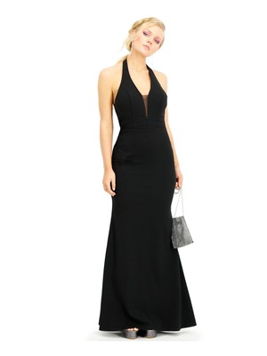 

CITY STUDIO Женское черное длинное торжественное платье-футляр с лямкой на бретельках с рюшами, Черный
