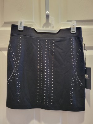 Rock & Republic Black Tie Studded Skirt SIze 4 Stretchy New