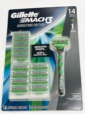 Gillette Mach 3 Signature Edition Razor Blades 14 Cartridges + 1 Razor Handle