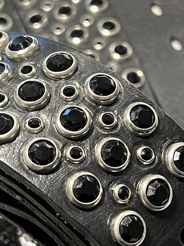 Pre-owned Handmade Robins Jean, Hand Made Leather Belt W/ Blk Swarovsky 100% Hand Made In Italy